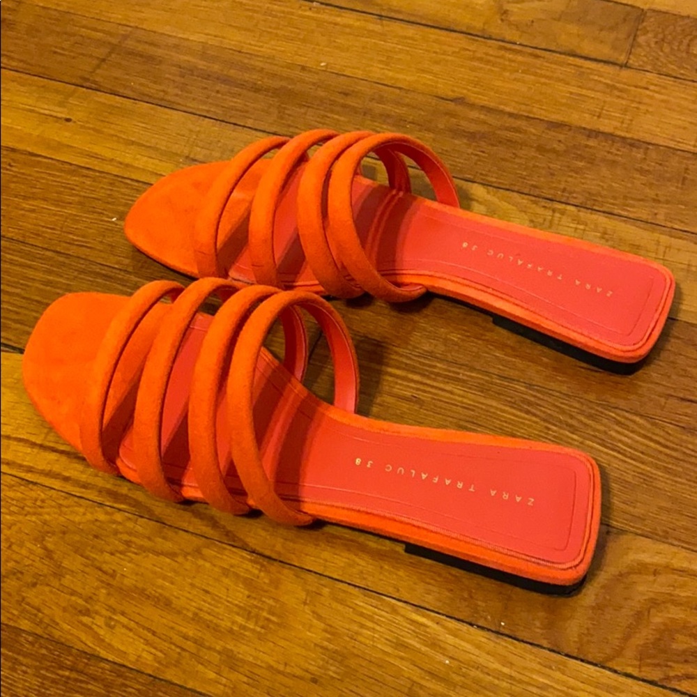 ZARA Bright Orange/Coral Suede-like Flat